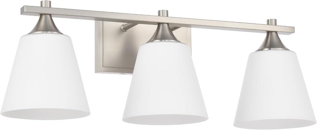 Bathroom Vanity Light Fixtures, Traditional Brushed Nickel 3 Lights Vanity Lighting Fixture with Opal Glass Shade, Porch Wall Mount Light Fixture for Bathroom, Mirror Cabinets Hallway Stairs