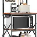Furologee Kitchen Bakers Rack with Power Outlet, Microwave Oven Stand with Storage 4 Tiers, Coffee Bar Table with 6 S Hooks, Kitchen Storage Shelf Rack for Spices, Pots, Rustic Brown, 22inch