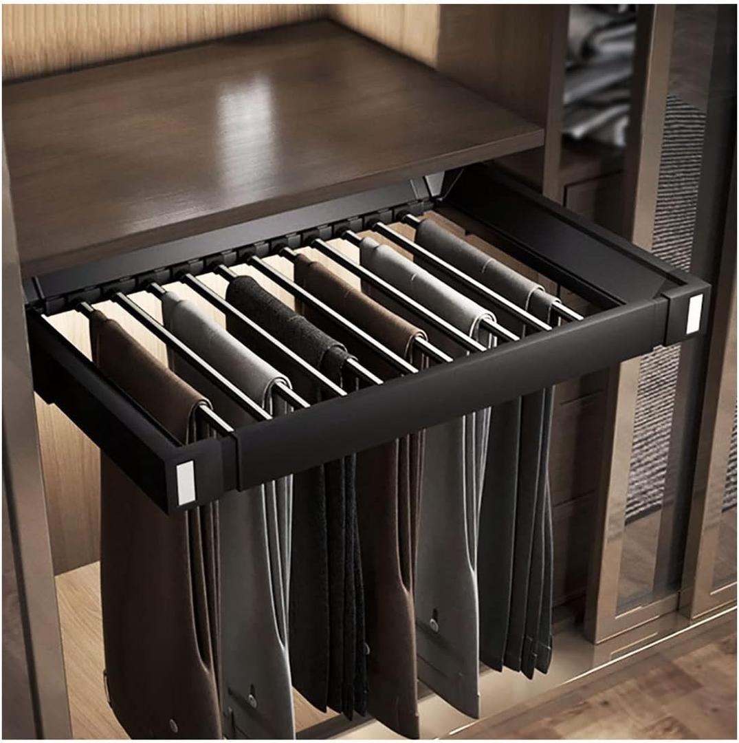 Pull Out Pants Rack for Closet, Retractable Wardrobe Trousers Rack Jeans Hanger for Cabinet Inner Width 23.6"~33.5", Space Saving Aluminum Alloy Closet Organizer, For 23.6"~33.5" Opening