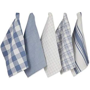 DII Everyday Basic Kitchen Collection Large Woven Cotton Dishtowel/Tea Towel Set, 18x28, Stonewash Blue, 5 Count