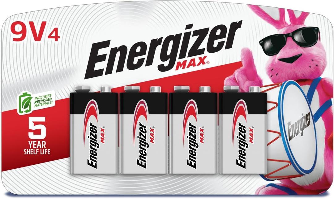 Energizer MAX 9V Batteries (4 Pack), 9 Volt Alkaline Batteries