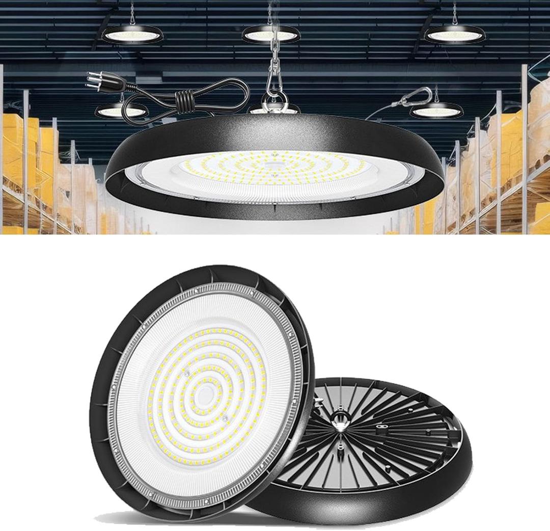 300W UFO LED High Bay Light,33000lm, Daylight 6000K,6FT US Plug,AC110-277V,Waterproof IP65 Commercial LED Shop Lights for Workshop Factory Barn Warehouse, Garage ETL Listed (300W-1Pack)