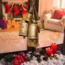 Akatva Large Brass Cow Bells for Rustic Christmas Decor - Set of 5 Vintage Gold Bells on Rope