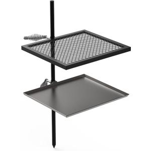 Stanbroil Adjustable Swivel Grill - Steel Mesh Cooking Grate with Spike Pole and Griddle Plate for Outdoor Open Flame Cooking - Dual Campfire Steel Cooking Grill Grate Swivel System