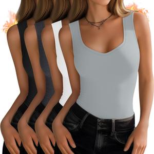 4 Pcs Womens Thermal Tank Tops Sleeveless Sweetheart Neck Undershirts Fleece Base Layer Lightweight Underwear Tops (S)