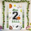 Lofaris Born Two Ball Door Cover 6x2.9ft, 2nd Birthday Sports Theme Door Banner, Boy Birthday Party Decorations