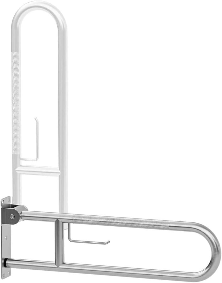 24'' Flip-Up Toliet Grab Bar with Paper Holder, Anti-Slip Knurled Grip