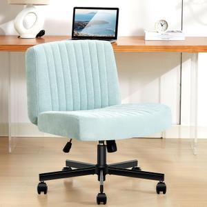 Criss Cross Chair with Wheels,Thick Padded Fabric Cross Legged Office Desk Chair with Pocket Springs Cushion,Dual-Purpose Base,Wide Adjustable Computer Home Office Vanity Chair,Mint Green