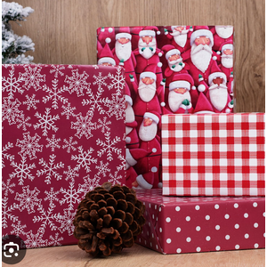 LaRibbons Christmas Wrapping Paper Set, Classic Santa & Snowflake & Plaid Design with Gift Bow & Ribbons & Tags, Perfect for Holiday, Season Party, 30 Inch X 10 Feet (4Rolls, 100 sq.ft.ttl.)