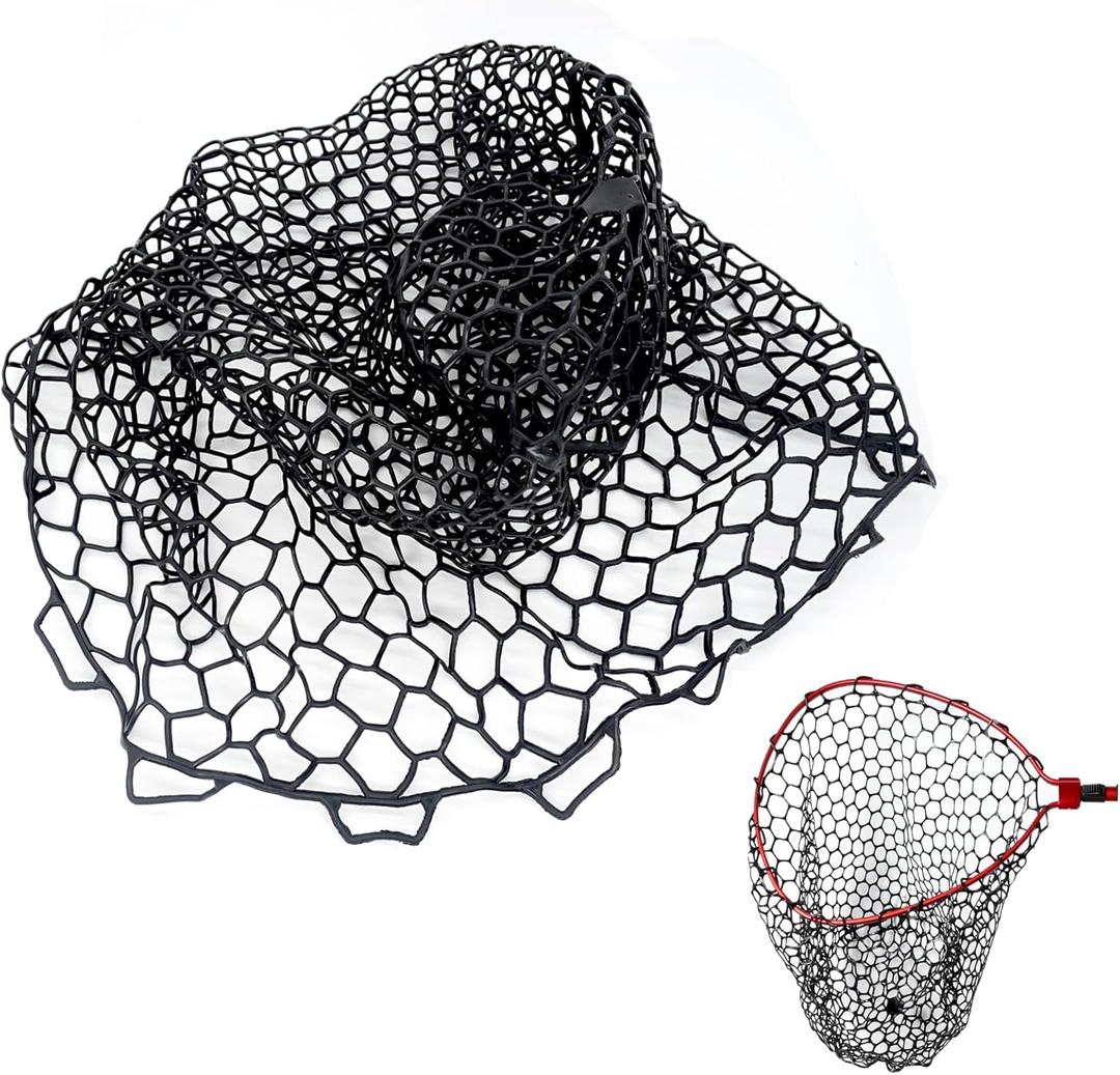 Rubber Fishing Net Replacement Hook Resist Fishing Nets for Fly Fish Landing Net, Trout Nets,Rubber Mesh Bag 4 Size (Fit Hoop Dia.:15.7" - 17.7"/Depth:15.7"/CIRC:50", Black)