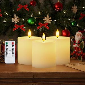 Homemory White Flameless Candles Battery Operated with Remote Timer, 3x3 Real Wax LED Pillar Candle for Home Fireplace Bedroom Living Room Party, Set of 3
