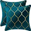 18x18 Inch Gold Velvet Throw Pillow Covers: 2 Pack Square Decorative Pillow Cases for Bedroom Sofa Couch Living Room, Teal Christmas