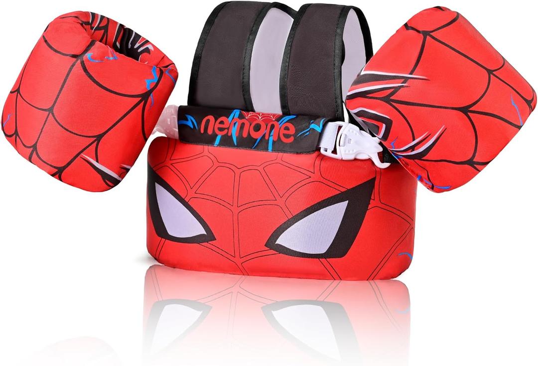 Toddler Swim Vests Kids Floaties Auxiliary Swim Jacket with Arm Water Wings for Girls Boys Beach Pool Puddle Jumper,  M- Red Spider, Kids 22-70 lbs