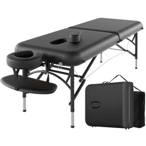 CLORIS 84" Professional Massage Table Portable 2 Folding Lightweight Facial Solon Spa Tattoo Bed Height Adjustable with Carrying Bag & Aluminium Leg Hold Up to 1100LBS (Black)