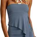 CSDAJIO Women Two Piece Summer Set Club Outfits Drawstring Ruched Side Asymmetrical Tube Top and Bodycon Mini Skirt