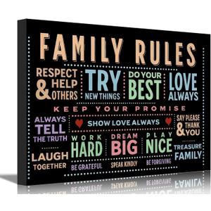 Family Rules Canvas Wall Art Inspirational Quotes Wall Decor Picture Colorful Uplifting Man Cave Poster Print Painting for Home Office Bedroom Living Room Home Decorate Prepare To Hang (Family, 16"L x 12"W)