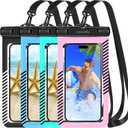 Waterproof Phone Pouches Bags Holder, Cell Phone Water Protectors 4 Pack for Swimming, IPX8 Waterproof Phone case Cover for iPhone 15 14 13 Pro Max 12 11, for Galaxy S24 S23 Ultra Up to 7" (Black+Light Blue+Cyan-Pink-C)