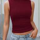 PRETTYGARDEN Sleeveless Tops for Women Ribbed Mock Neck Tank Top Slim Fitted Ruched Basic Layering Shirts 2026 Summer Clothes (Red, XL)