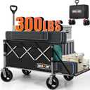 Overmont 200L Foldable Wagon Cart - 49.2" Extended Heavy Duty Collapsible Folding Utility Wagon with All-Terrain Big Wheels for Outdoor Camping Sports Garden Beach Grocery - 300lbs Support (Black)