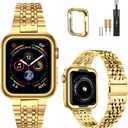 MioHHR Compatible with Apple Watch Band 45mm 44mm 42mm (Series 3/2/1), Solid Stainless Steel Metal Strap Band for iWatch Series  3 2 1, Gold