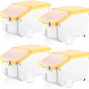 Sunnyray 4 Pcs Rice Storage Containers Bulk Flour Sugar Container Wheels Measuring Cups Set Airtight Pet Dog Cat Birds Food Bin Grain Cereal Organizer Box for Dry Baking(Yellow,22 lb)