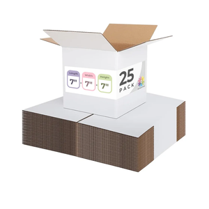 Mat Board Center, 7x7x7 Mailing Box, 7 Inch Cube Box Mailer, Small Gift Square Packaging Box, Corrugated Cardboard Small Business, White, 25 Pack