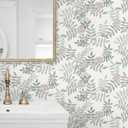 3 x Ismoon Vintage Peel and Stick Wallpaper Floral Removable Wallpaper Boho Grey Contact Paper Sage Green Leaf Self Adhesive Decorative Wall Paper for Bathroom Cabinets Decor Vinyl 16.1inx78.7in (White)