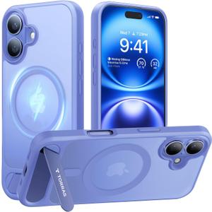 TORRAS for iPhone 16 Case Translucent Blue | Strong Magnetic & Seamless Stand, Fit for MagSafe, Military-Grade Drop Protection, Sturdy Adjustable Built-in Kickstand, Slim Matte Finish