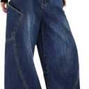 Baggy Jeans for Woman Men High Waisted Barrel Leg Jeans Casual Loose Denim Pants Streetwear Clothes (Blue) Large