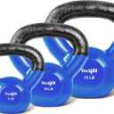 Yes4All Kettlebells 5 10 15 lbs Set Weight Vinyl Coated Cast Iron for Dumbbell Weights Exercises, Gym, Fitness, Full Body Workout Equipment Push up, Grip and Strength Training, Blue