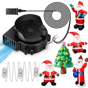 Inflatable Fan Replacement, 0.8A Air Fan Blower with 1.0A Adapter and 3 LEDs Bulbs Light Strings for Halloween, Thanksgiving and Christmas Inflatables (IP68 Waterproof, 3.8 * 3.8'')