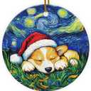 2 x Corgi Christmas Ornament, Starry Night Corgi Dog Hanging Ornaments 2025, Glossy Printed Ceramic Keepsake, Christmas Funny Gifts for Women Men Pet Lovers, Dogs Themed Tree Decorations (03. Corgi Vangogh)