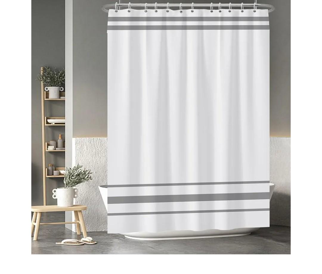 Boho Grey Striped Shower Curtain Minimalism Style Modern Shower Curtain for Bathroom Dormitory Cubicle Waterproof Fabric Shower Curtains Bathroom Decorations with Hooks 72x96 Inches