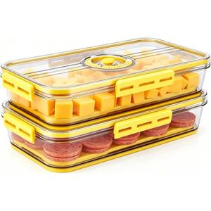 Cheese and Lunch Meat Container for Refrigerator with Drain Tray,Clear Deli Meat Storage Organizer, Airtight Bacon Keeper, Cold Cuts and Sandwich Meat Fridge Containers for Organizing-Yellow