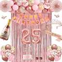 25th Birthday Decorations for Women, Rose Gold 25th Birthday Decorations for Her, 25 Sash and Crown, Banner, Fringe Curtains, Hanging Paper Fans, 25 Year Old Party Supplies Set