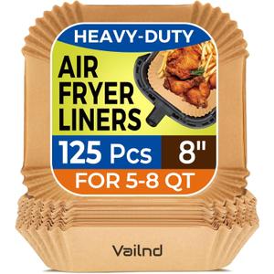 Air Fryer Paper Liners, 125Pcs Parchment Paper, Air Fryer Liners Disposable for Microwave, Non-Stick Air Fryer Liner Square Free of Bleach (8IN)