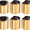 uxcell 6pcs Aluminized Plastic Disc Top Caps, 24/410 Replacement Press Caps Durable Dispensing Lids for Squeeze Bottles, Refillable Bottles, Plastic, Empty, Shampoo, Gold Black