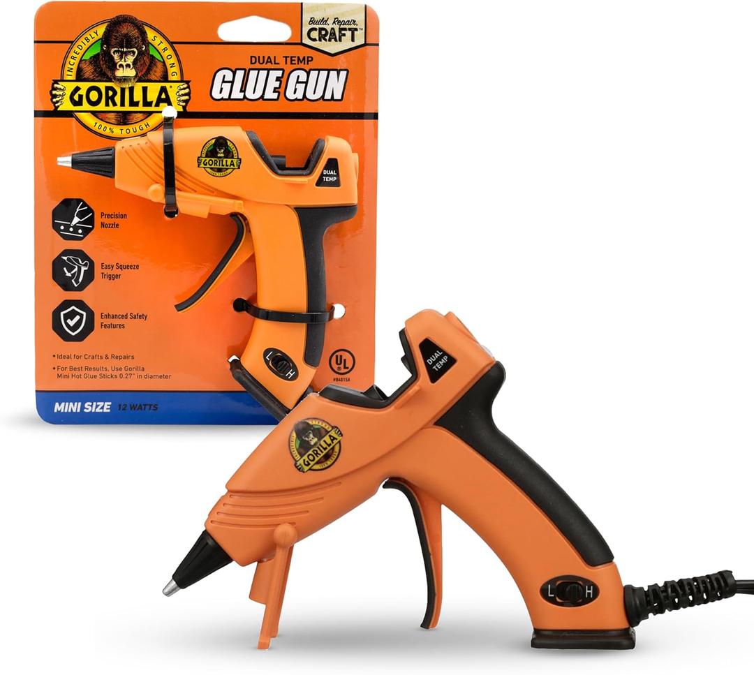 Gorilla Hot Glue Gun (Pack of 1) - Dual Temp Mini Size Hot Glue Gun with Precision Nozzle, Easy Squeeze Trigger, and Enhanced Safety Features for DIY, Craft, Repairs, and More 