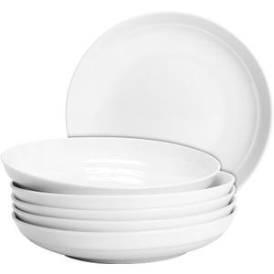 Anveena 7 Inch Porcelain Dinner Plates Set, White Salad Serving Plates, Set of 6 - Microwave, Oven, Dishwasher Safe, Scratch-Resistant