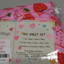 Softan Kids Bed Sheet Set, 3-Piece Twin Sheets Set, Microfiber Fitted Sheet with Corner Straps, Breathable & Silky Soft Pink Heart Strawberry Pattern Sheet and Pillowcase Sets