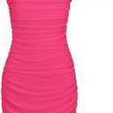 EXARUS Girls Bodycon Dress with Built in Bra Mesh Front Wrap Hem | Teen Homecoming Dance Party Formal Mini Straps Tight Cami Tween 164/14 Y