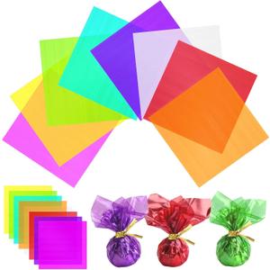 Ceydoew 120 Pcs Colored Cellophane Sheets, Easily Shaped Cellophane paper, Cellophane Wrap for DIY Crafts, Holiday Decorations, Small Gifts Packaging, Window Decorations. (7.5 x 7.5 Inch)