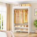 ULIFHOME H5C Plus Clothes Rack with Cover, Portable Closet for Hanging Clothes, Covered Clothing Racks Heavy Duty, Garment Racks with Shelves, Max Load 370LBS, White Closet Rack with White Cover