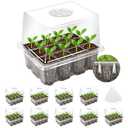 MIXC Seed Starter Tray with Elevated Lid, 120 Cells Seed Starter Kit with Adjustable Humidity Dome, Drainage Hole, Clear Heightened Lids for Indoor Outdoor Greenhouse Gardens, 10 Pack, Transparent