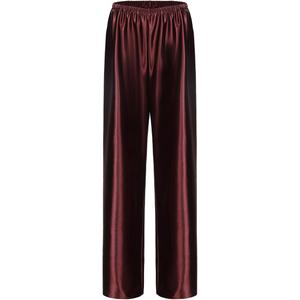 Women Satin Wide Leg Dress Pants Silk Casual Dressy Long Flowy Pants Elastic High Waisted Trousers (Medium, Dark Brown)