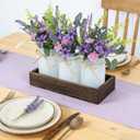 3 Pack Lavender Mason Jar Table Centerpiece Tiered Tray Decor with Wood Tray Artificial Floral and Plants Purple Pink Daisy Flower for Rustic Farmhouse Home Kitchen Bathroom Decor