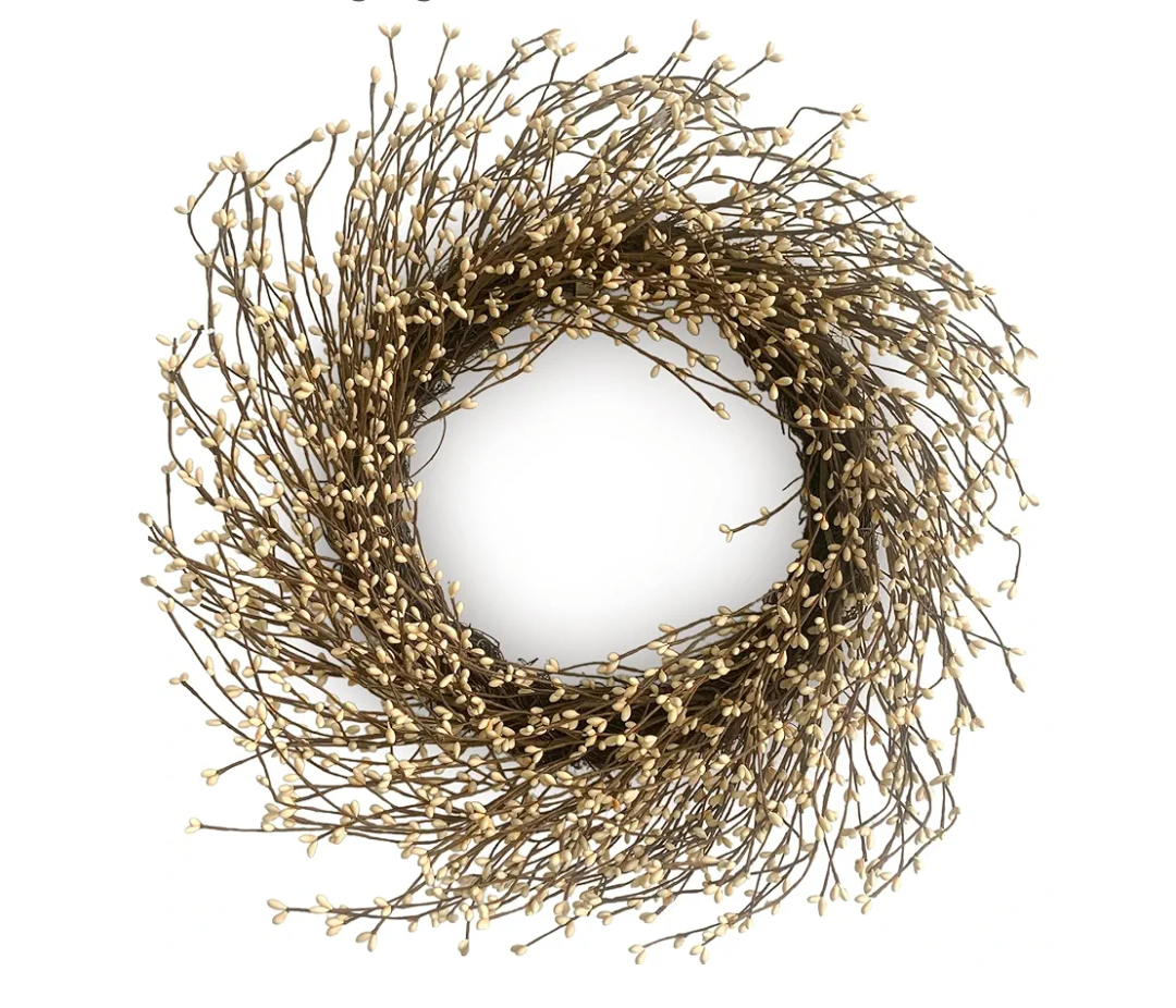 Artificial Twig Fall Front Door Wreath 24 Inch Autumn Cream Berry Wreath with Eucalyptus Leaves and Grapevine for Farmhouse Window Christmas Hanging Home Decor