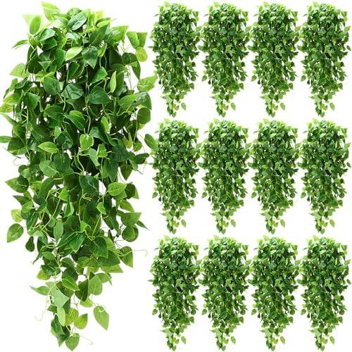 XunYee 28 Pcs Artificial Hanging Plants 3.6FT Fake Hanging Plants, Fake Ivy Vine Artificial Ivy Leaves Plastic Fake for Wall House Room Garden Wedding Garland Indoor Outdoor Decor, No Baskets