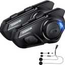 Motorcycle Helmet Bluetooth Headset, 10 Way 2KM Helmet Communication System, Multitasking Audio Motorcycle Intercom, 2 Mics&40mm Speaker, 2 Pack