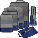 BAGAIL 4 Set/6 Set/8 Set Compression Packing Cubes Travel Accessories Expandable Packing Organizers(Navy HalfMesh 6 Set) (6-Navy)